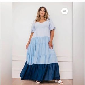 NWT Jessakae Blue Ombre tiered puff sleeve dress